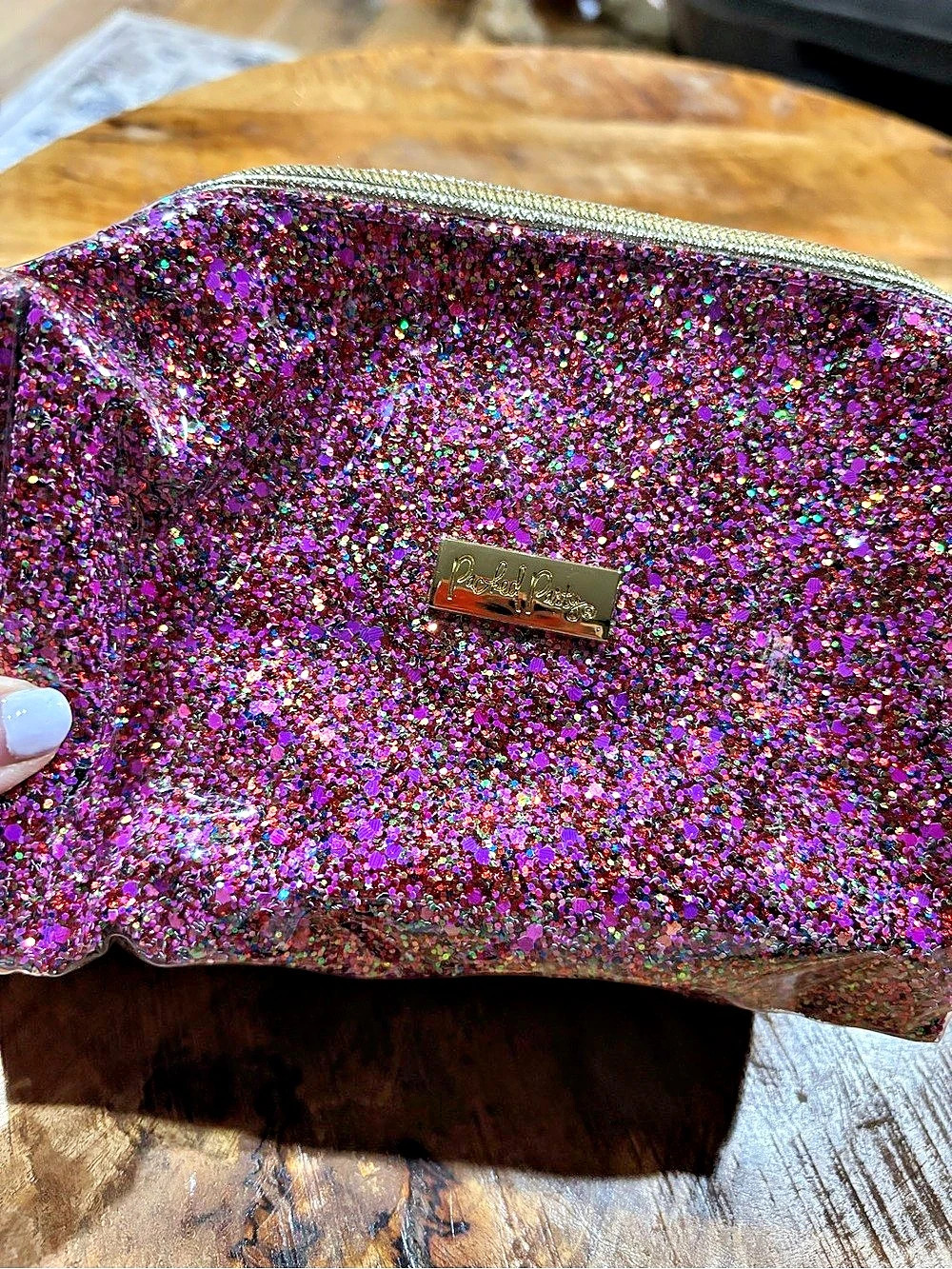 Packed Party Glitter Cosmetic Pouch in Purple & Pink Like New